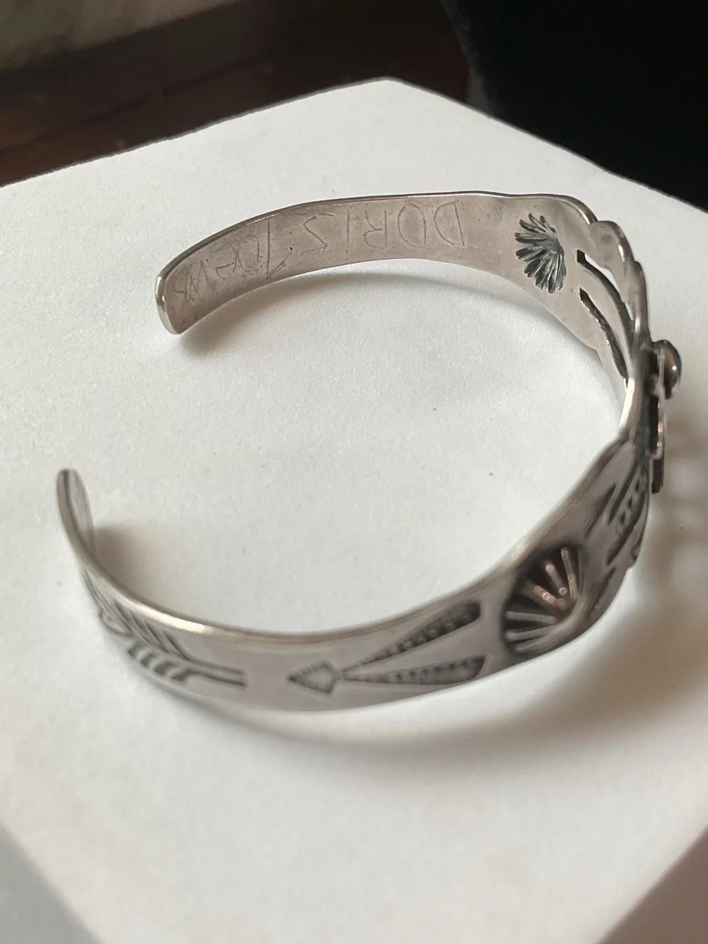 Vintage Sterling Silver Turquoise Native American Cuff Bracelet Artisan Signed